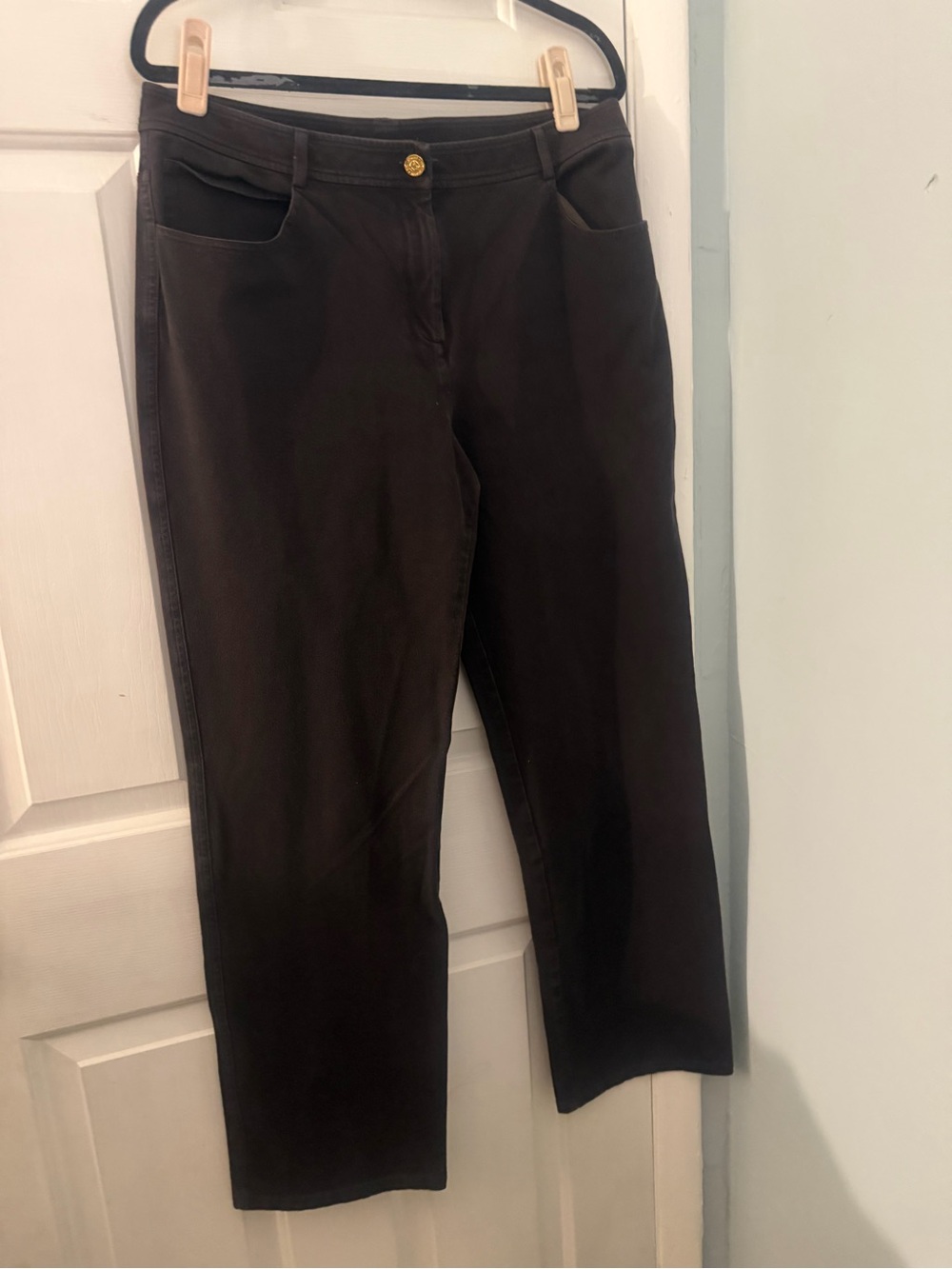 St. John Sport Black Straight Leg Jeans Pants Gold Hardware Size 12